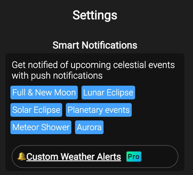 Smart Notification settings example